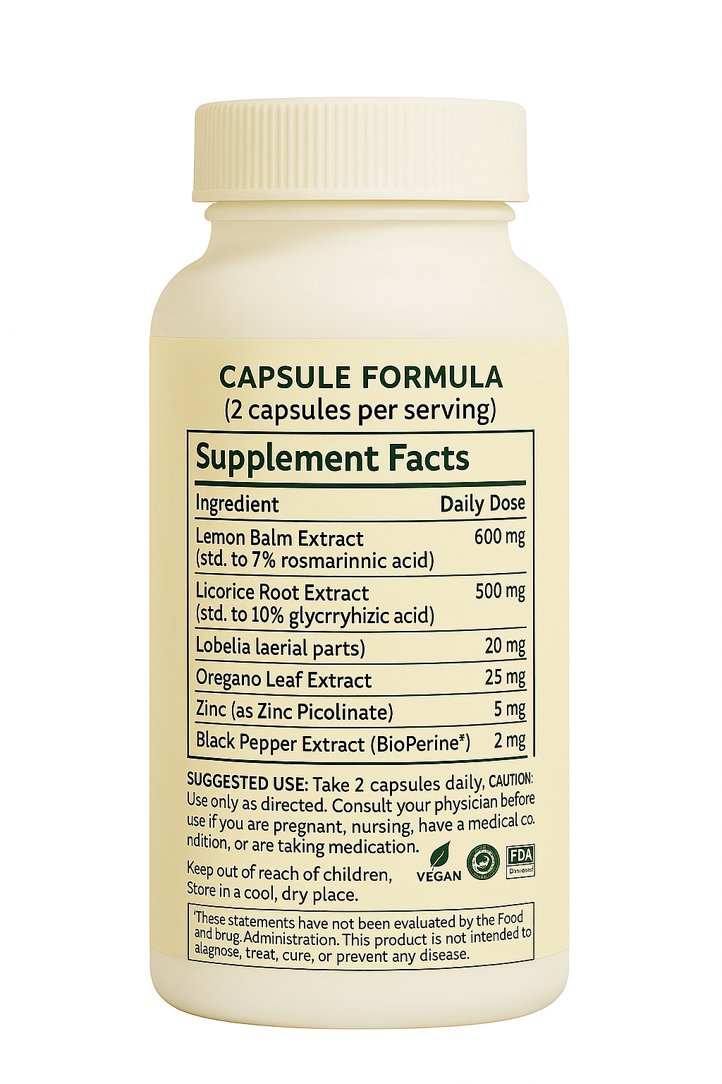 PureGuard HSV Complex bottle back – dosage, ingredients, and supplement facts